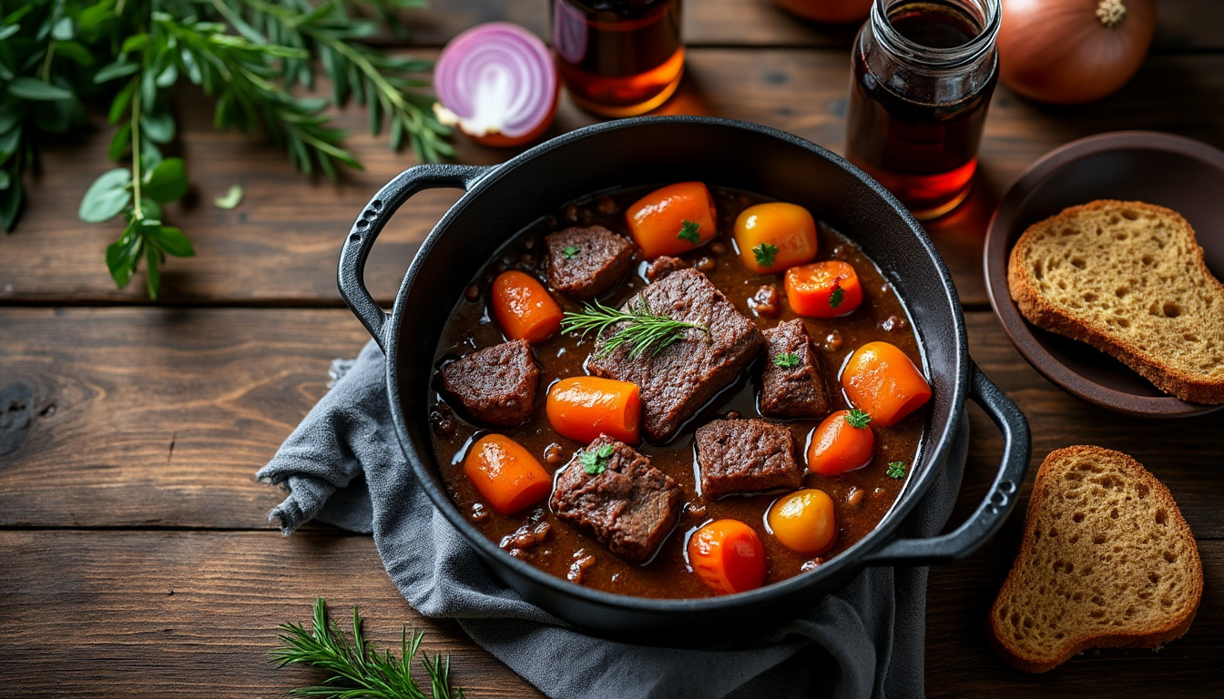 découvrez la recette traditionnelle de la carbonade flamande, un délicieux ragoût mijoté à la bière brune pour un goût authentique et savoureux.