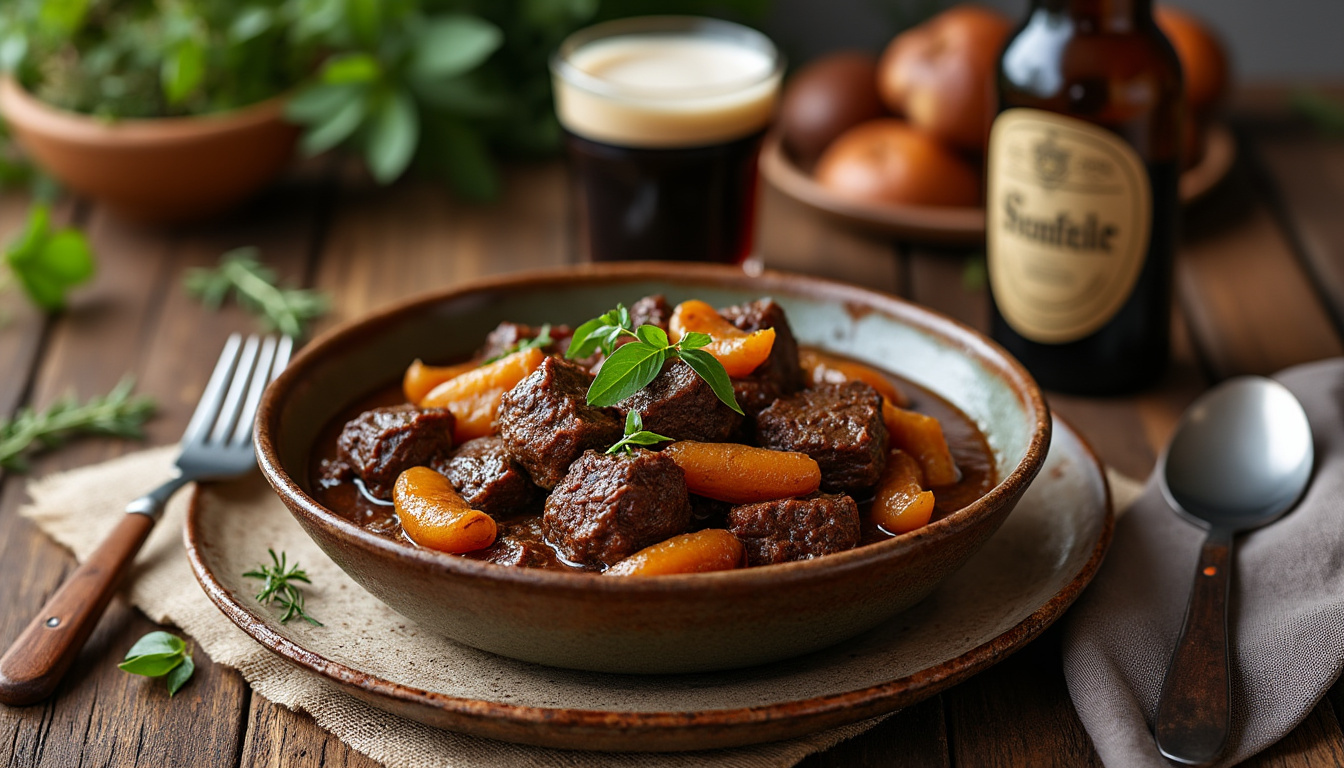 découvrez la recette traditionnelle de la carbonade flamande, un plat mijoté savoureux à la bière brune, parfait pour réchauffer vos repas avec son goût authentique et ses ingrédients simples.