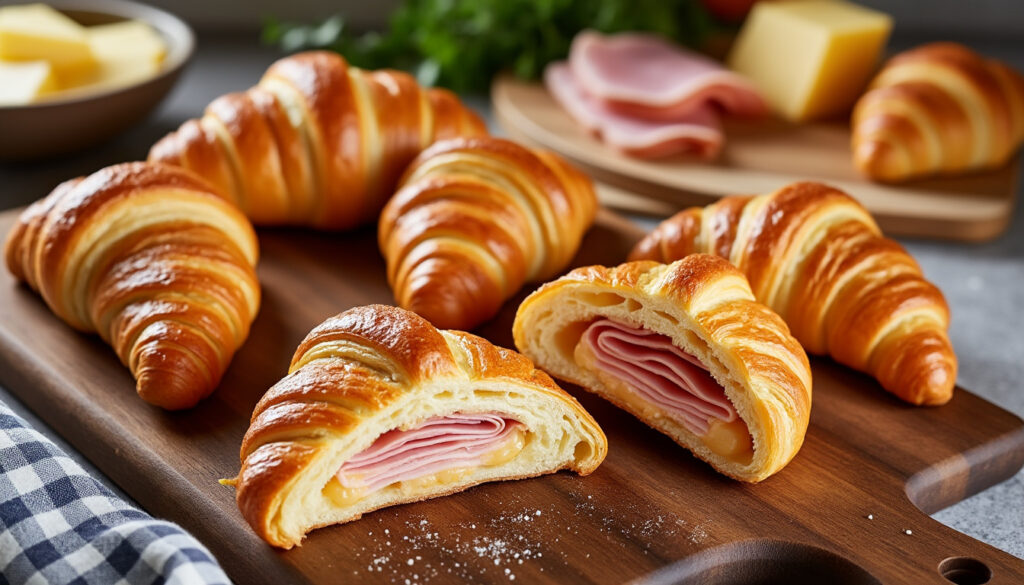 découvrez notre recette express de croissants jambon-fromage en pâte feuilletée, faciles et rapides à préparer pour un délicieux repas ou un apéritif gourmand.