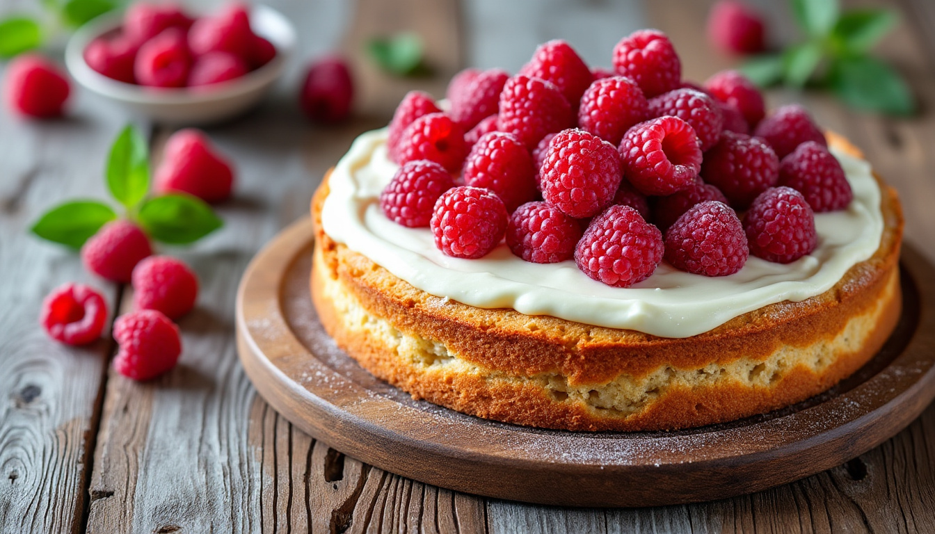 découvrez la recette légère et aérienne du gâteau fromage blanc-framboise, parfaite pour un dessert gourmand et frais à savourer pendant le week-end.