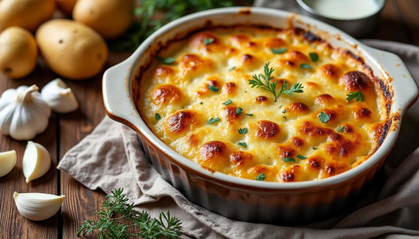 découvrez la recette authentique du gratin dauphinois à la crème et à l'ail, un plat traditionnel français savoureux et facile à préparer.